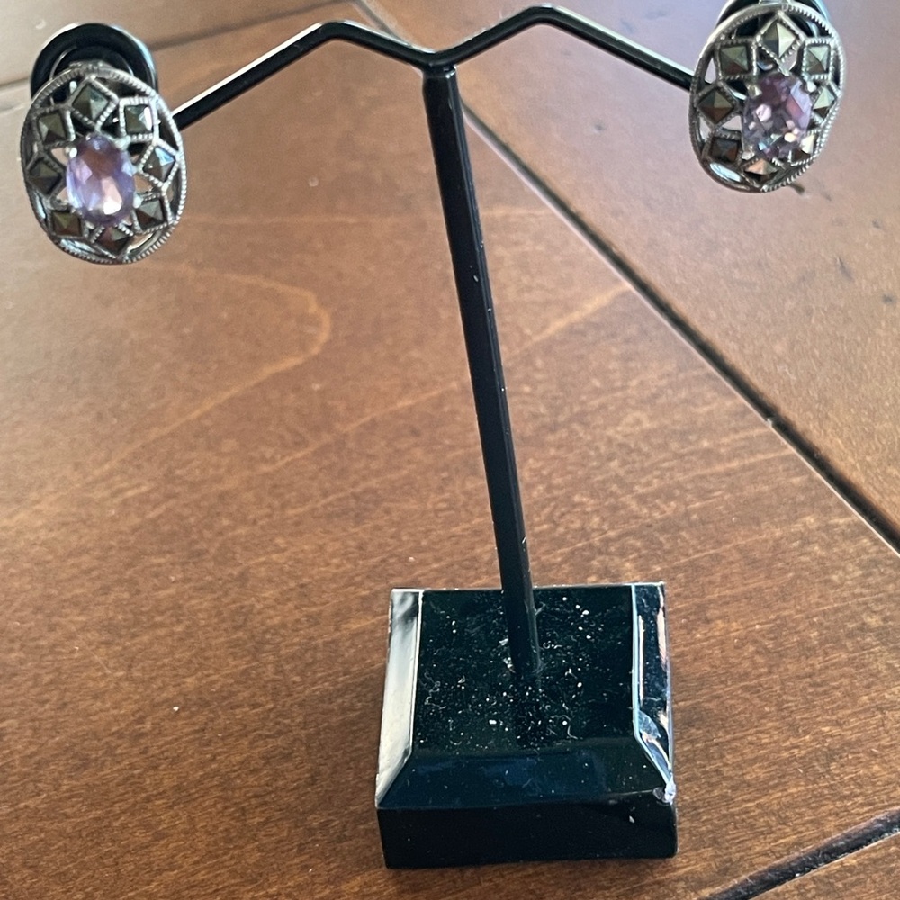 Vintage Amethyst and Marcasite 925 Earrings on Posts
